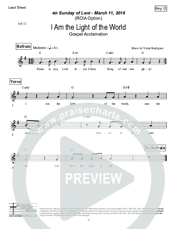 I Am The Light Of The World (John 8) Lead Sheet (Victor Rodriguez)