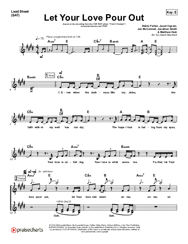 Let Your Love Pour Out Lead Sheet (SAT) (I Am They)