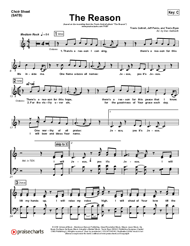 The Reason Choir Sheet (SATB) (Travis Cottrell)