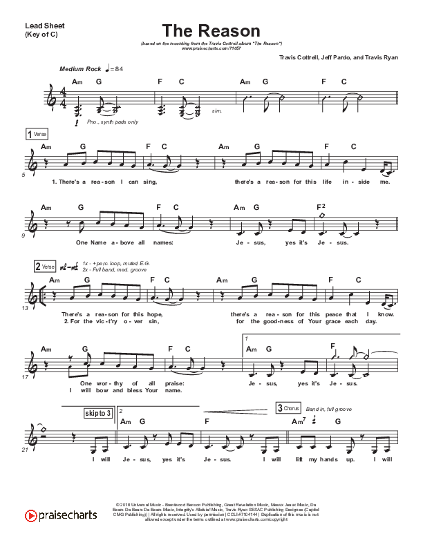The Reason Lead Sheet (Melody) (Travis Cottrell)