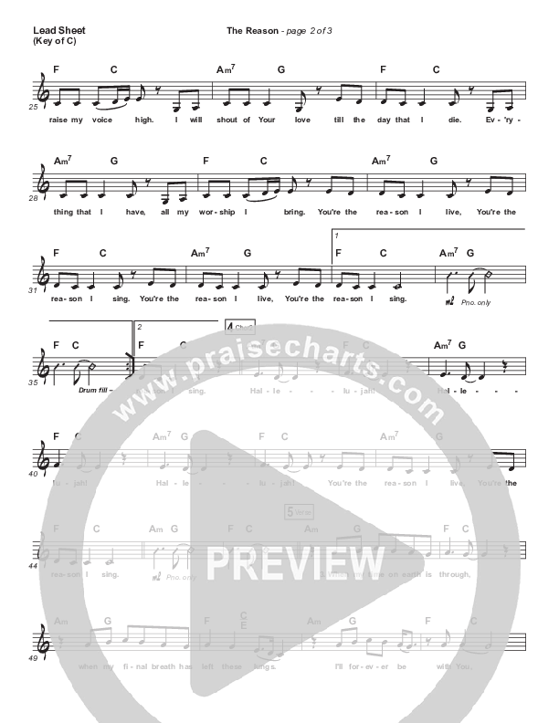 The Reason Lead Sheet (Melody) (Travis Cottrell)