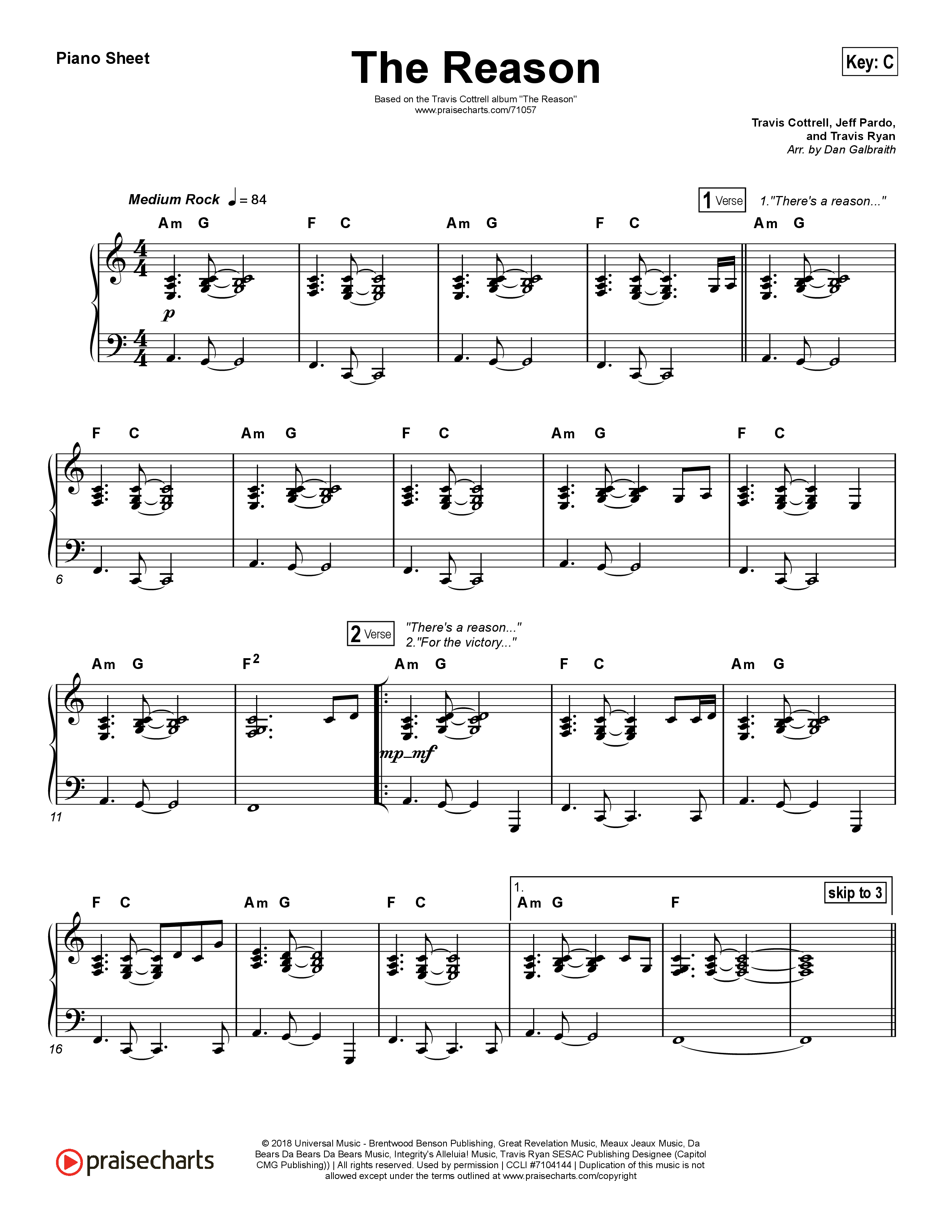 The Reason Piano Sheet (Travis Cottrell)