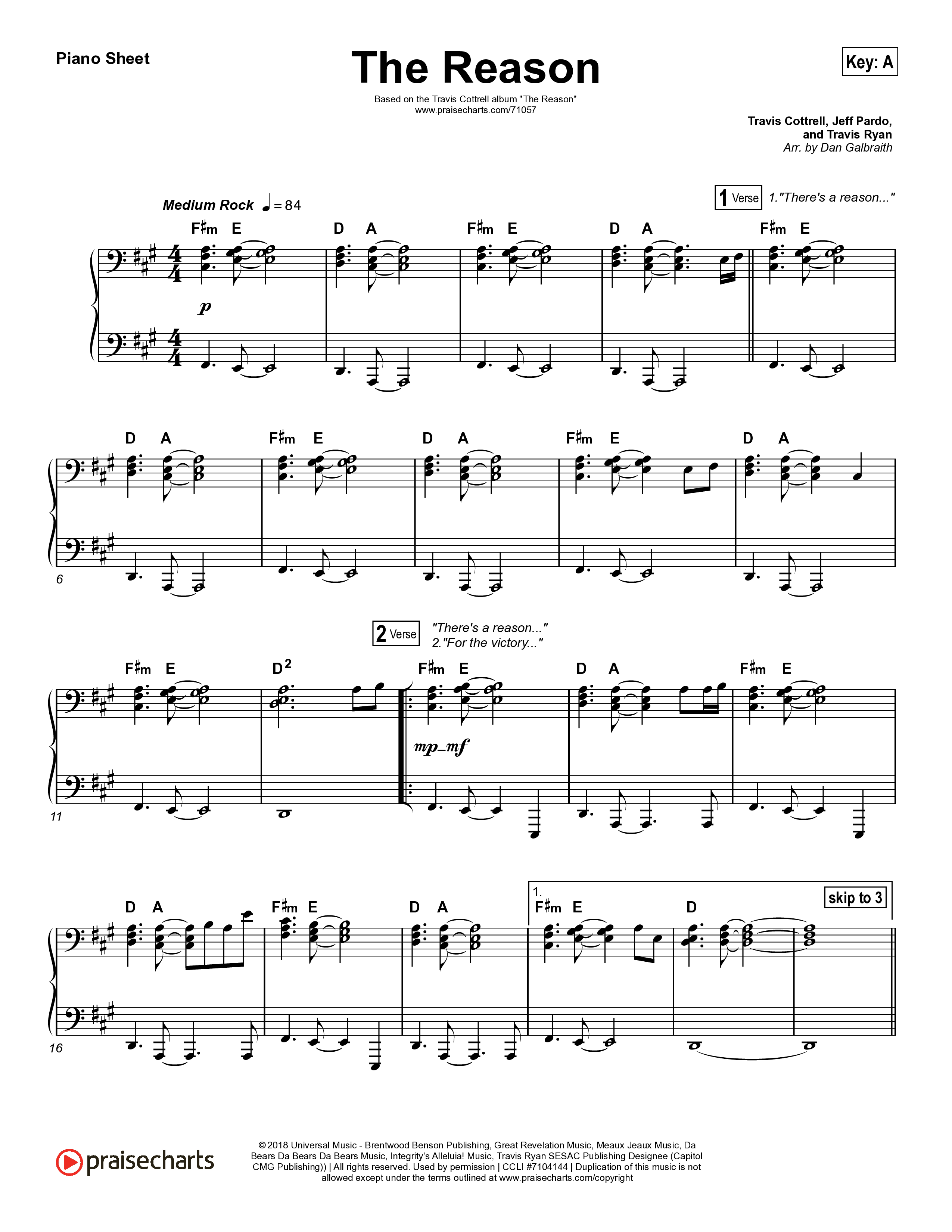 The Reason Piano Sheet (Travis Cottrell)