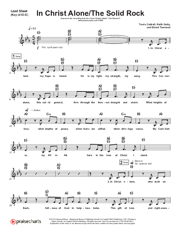 In Christ Alone / Solid Rock (Medley) Lead Sheet (Melody) (Travis Cottrell)