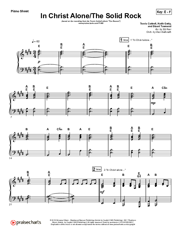 In Christ Alone / Solid Rock (Medley) Piano Sheet (Travis Cottrell)