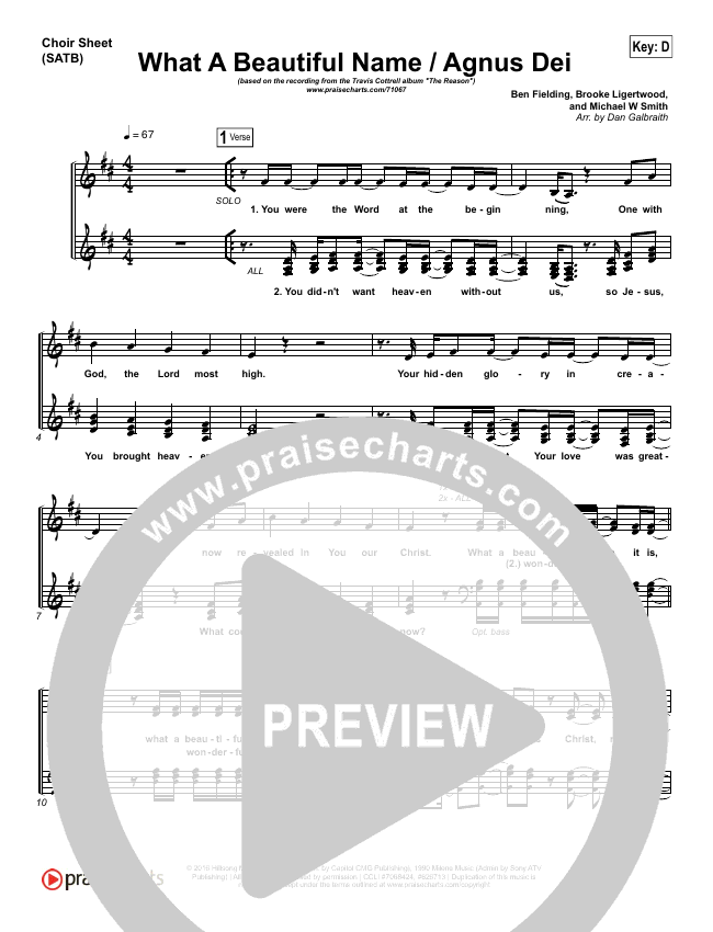 What A Beautiful Name / Agnus Dei (Medley) Sheet Music PDF (Travis