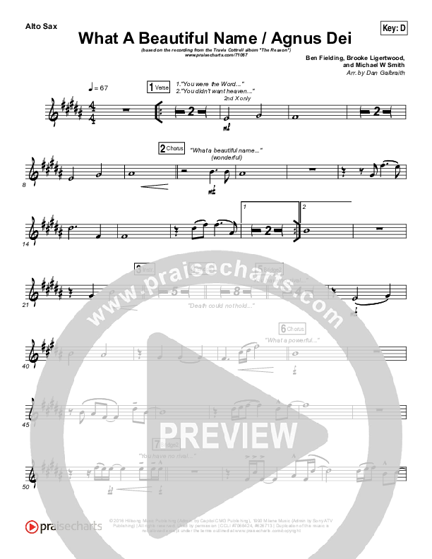 What A Beautiful Name / Agnus Dei (Medley) Alto Sax (Travis Cottrell)