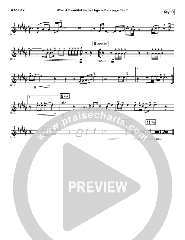 What A Beautiful Name / Agnus Dei (Medley) Alto Sax (Travis Cottrell)