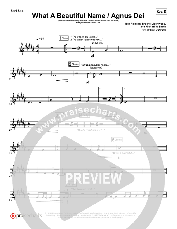 What A Beautiful Name / Agnus Dei (Medley) Bari Sax (Travis Cottrell)