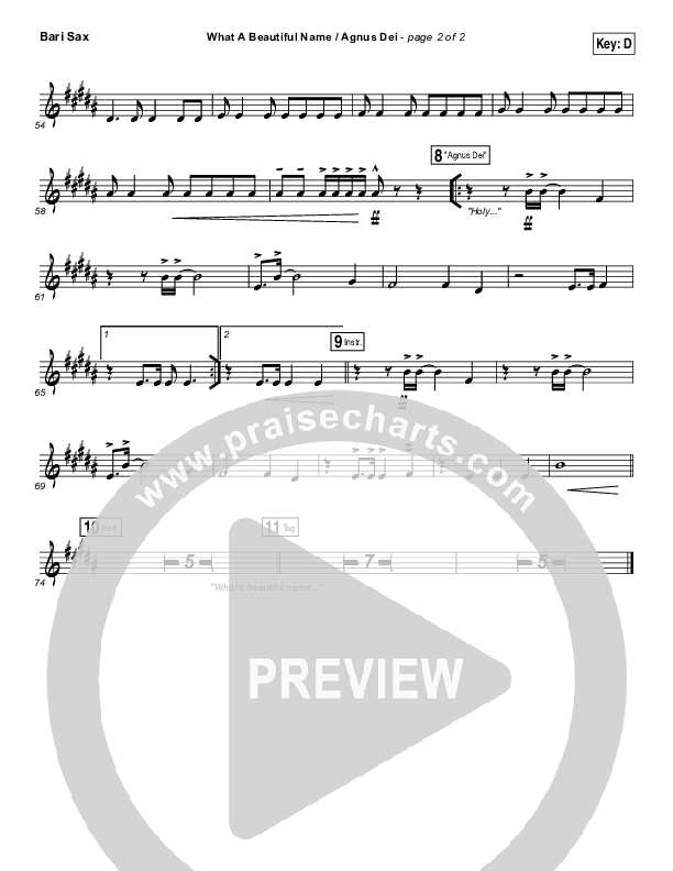 What A Beautiful Name / Agnus Dei (Medley) Bari Sax (Travis Cottrell)