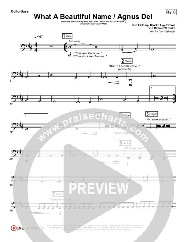 What A Beautiful Name / Agnus Dei (Medley) Cello/Bass (Travis Cottrell)