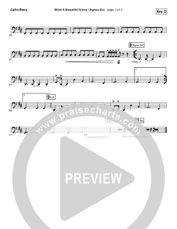 What A Beautiful Name / Agnus Dei (Medley) Cello/Bass (Travis Cottrell)