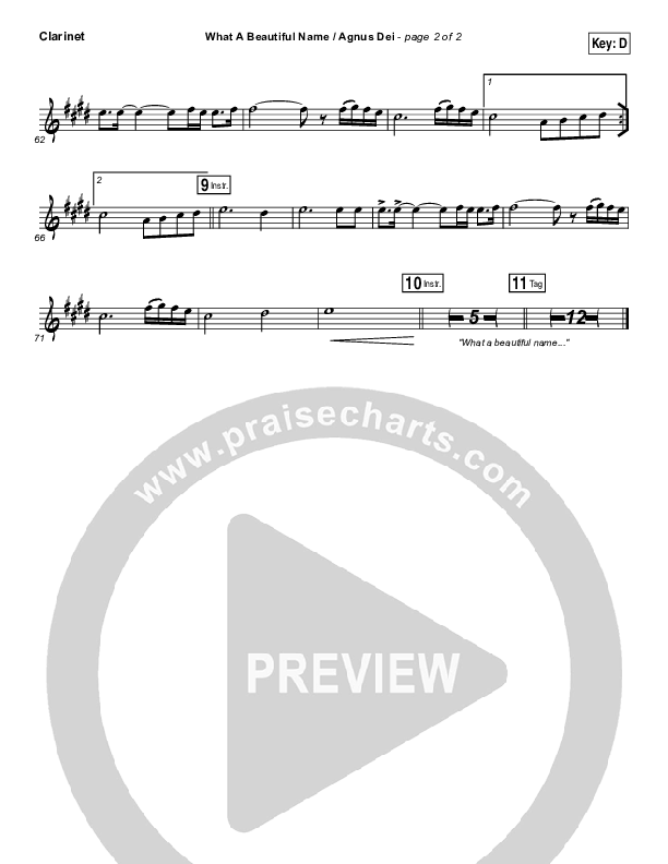 What A Beautiful Name / Agnus Dei (Medley) Clarinet 1,2 (Travis Cottrell)