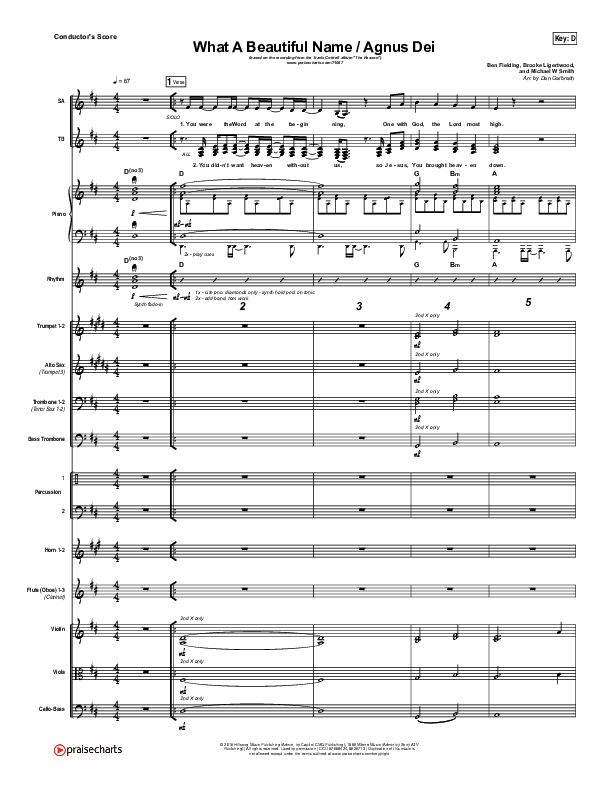 What A Beautiful Name / Agnus Dei (Medley) Conductor's Score (Travis Cottrell)