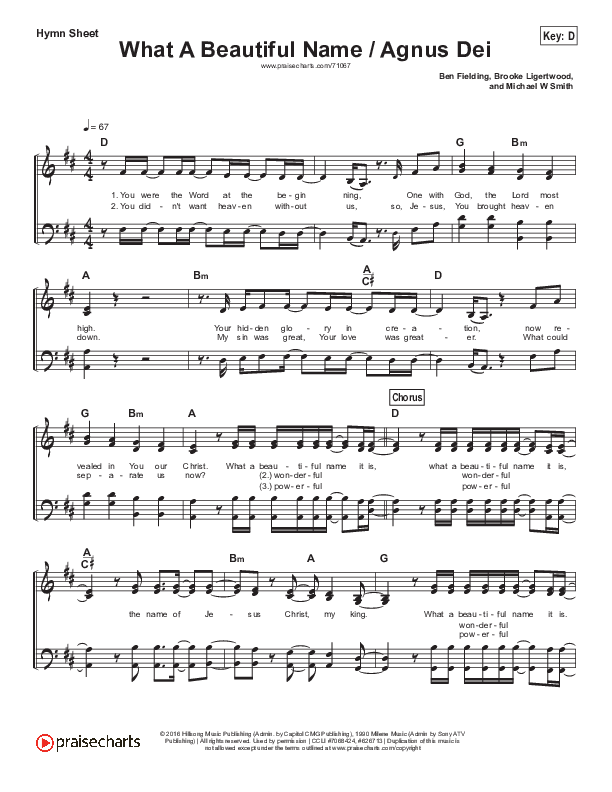 What A Beautiful Name / Agnus Dei (Medley) Hymn Sheet (Travis Cottrell)