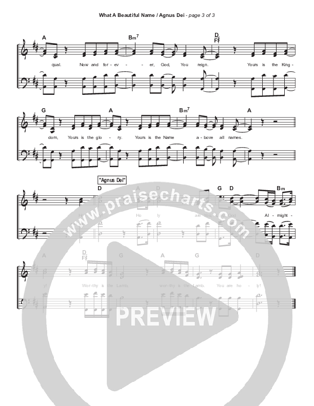 What A Beautiful Name / Agnus Dei (Medley) Hymn Sheet (Travis Cottrell)