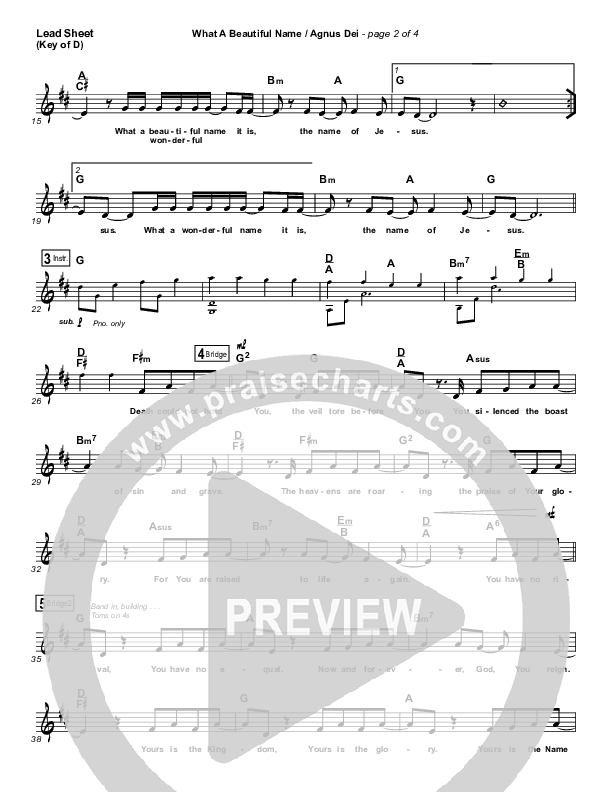 What A Beautiful Name / Agnus Dei (Medley) Lead Sheet (Melody) (Travis Cottrell)