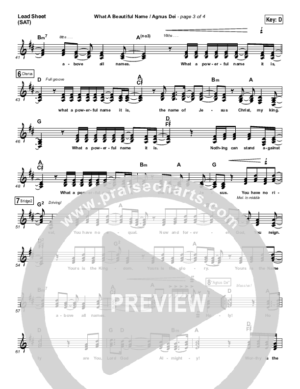 What A Beautiful Name / Agnus Dei (Medley) Lead Sheet (SAT) (Travis Cottrell)
