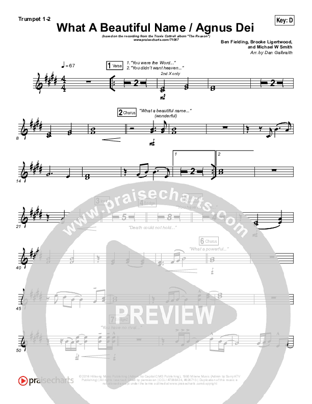 What A Beautiful Name / Agnus Dei (Medley) Trumpet 1,2 (Travis Cottrell)