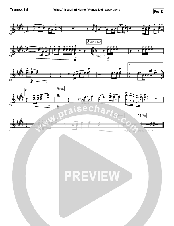 What A Beautiful Name / Agnus Dei (Medley) Trumpet 1,2 (Travis Cottrell)