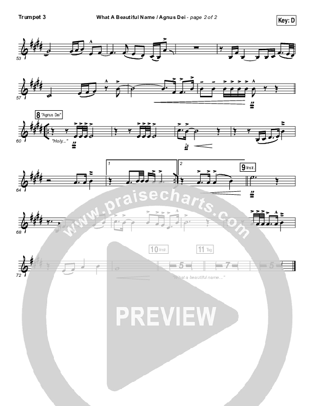 What A Beautiful Name / Agnus Dei (Medley) Trumpet 3 (Travis Cottrell)