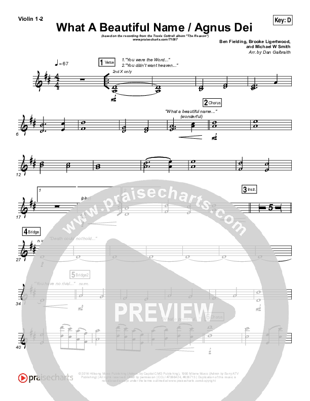What A Beautiful Name / Agnus Dei (Medley) Violin 1,2 (Travis Cottrell)