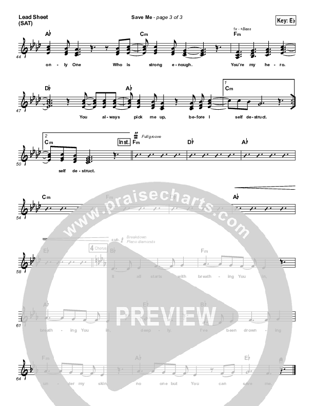 Save Me Lead Sheet (SAT) (Steffany Gretzinger)