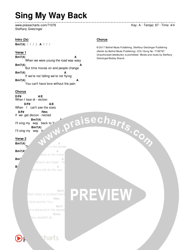 Sing My Way Back Chords & Lyrics (Steffany Gretzinger)