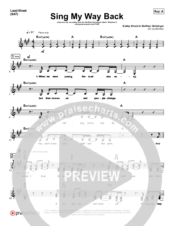 Sing My Way Back Lead Sheet (SAT) (Steffany Gretzinger)
