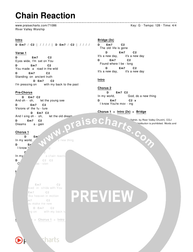 Chain Reaction Chords & Lyrics (River Valley Worship)