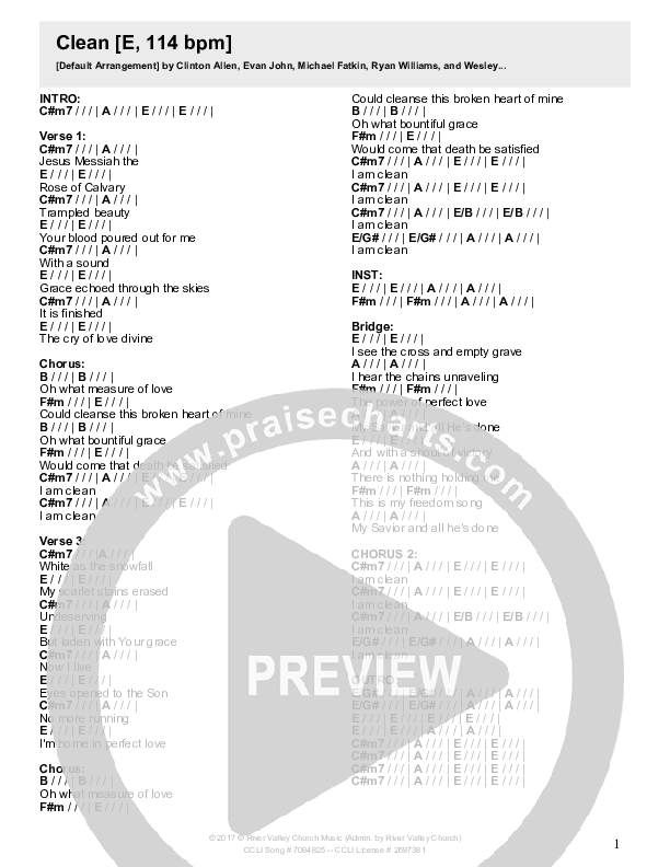 Clean Chord Chart (River Valley Worship)