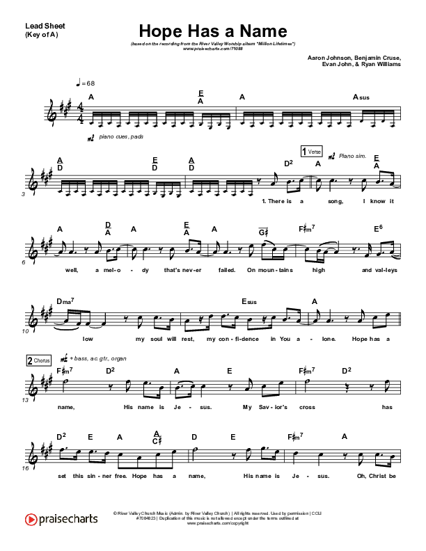 Hope Has A Name Lead Sheet (Melody) (River Valley Worship)