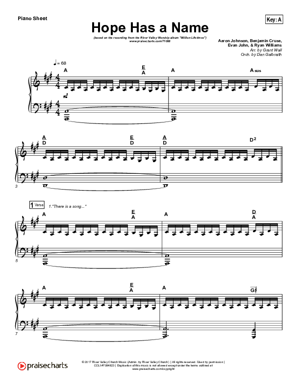 Hope Has A Name Piano Sheet (River Valley Worship)