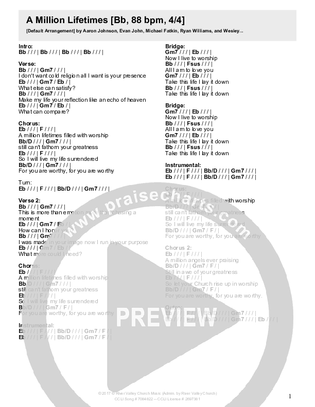 A Million Lifetimes Chords & Lyrics (River Valley Worship)