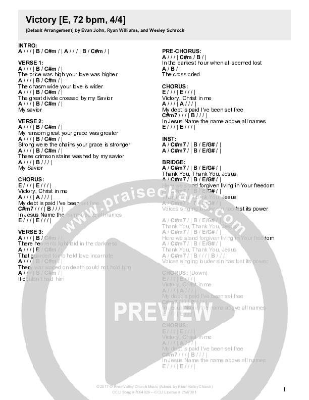 Victory Chord Chart (River Valley Worship)
