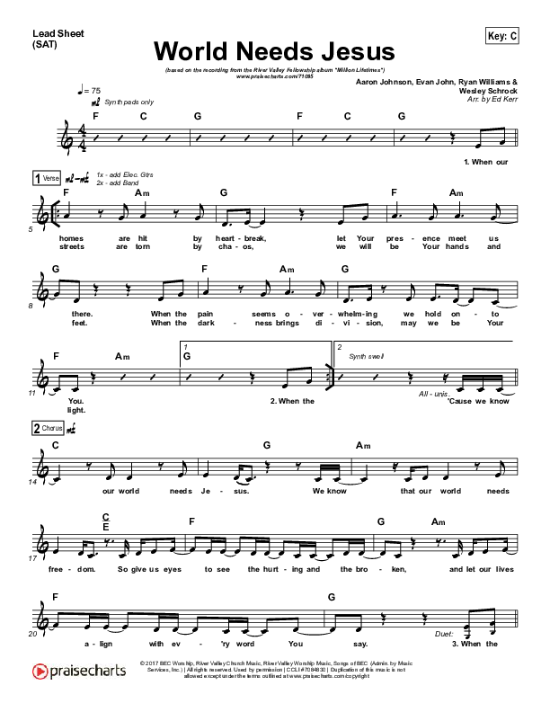 World Needs Jesus Lead Sheet (River Valley Worship)