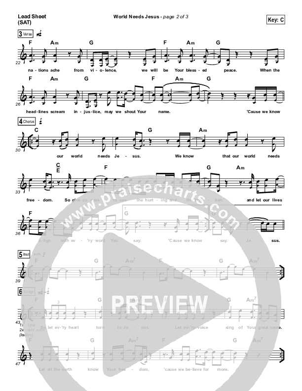 World Needs Jesus Lead Sheet (River Valley Worship)