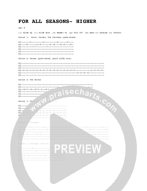 Higher Guitar Tab (For All Seasons)
