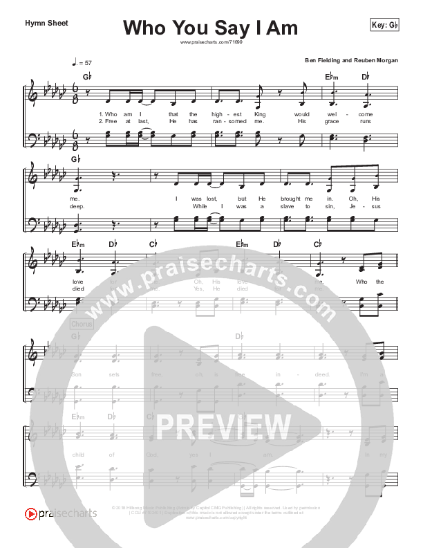 Who You Say I Am (Simplified) Hymn Sheet (Hillsong Worship)