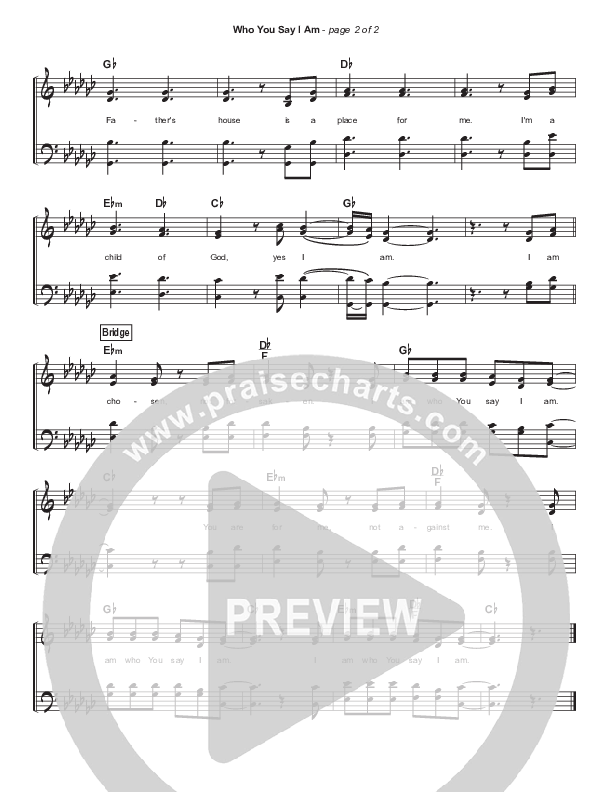 Who You Say I Am (Simplified) Hymn Sheet (Hillsong Worship)