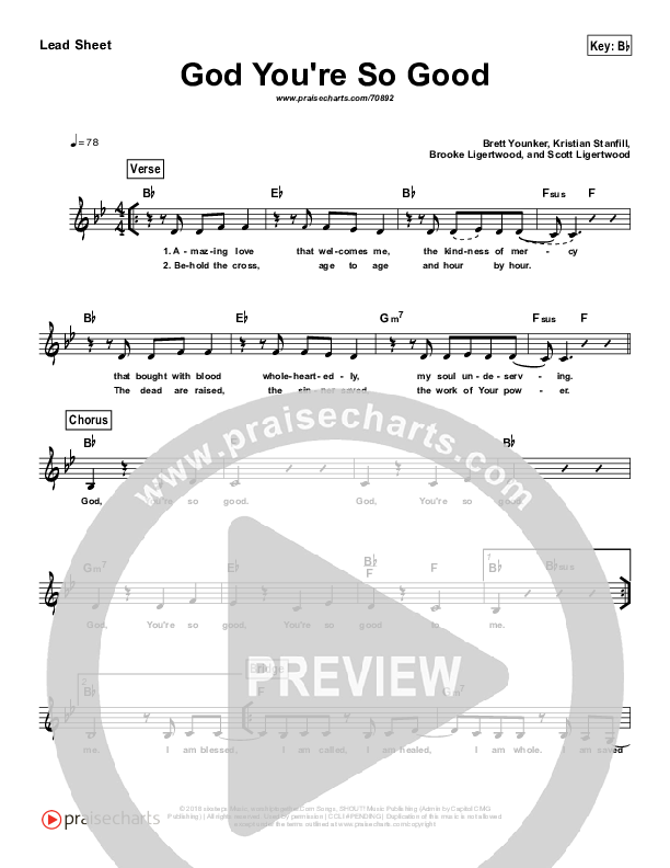 God You're So Good (Simplified) Lead Sheet (Passion)