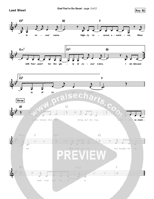 God You're So Good (Simplified) Lead Sheet (Passion)