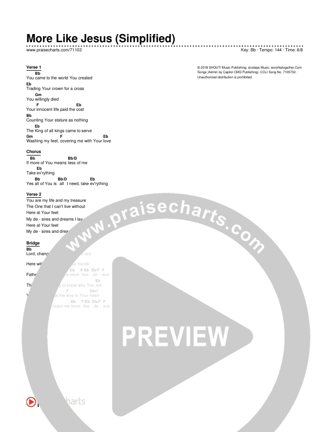 More Like Jesus Chord Chart (Passion)