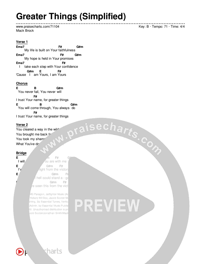 Greater Things (Simplified) Chord Chart (Mack Brock)