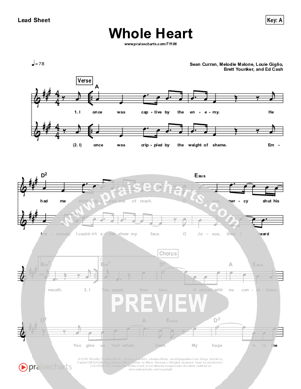 Whole Heart (Simplified) Lead Sheet (Passion)
