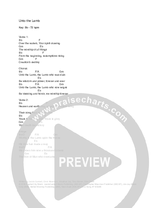 Unto The Lamb Chords & Lyrics (Capital City Music / Jacob Cantrell)