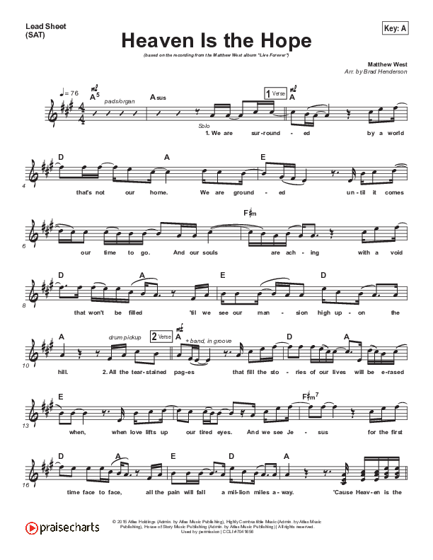 Heaven Is The Hope Lead Sheet (Print Only) (Matthew West)