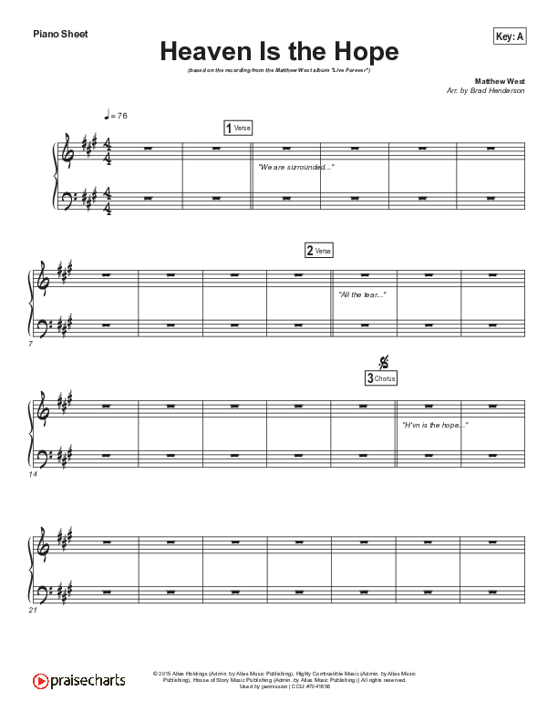 Heaven Is The Hope Piano Sheet (Print Only) (Matthew West)