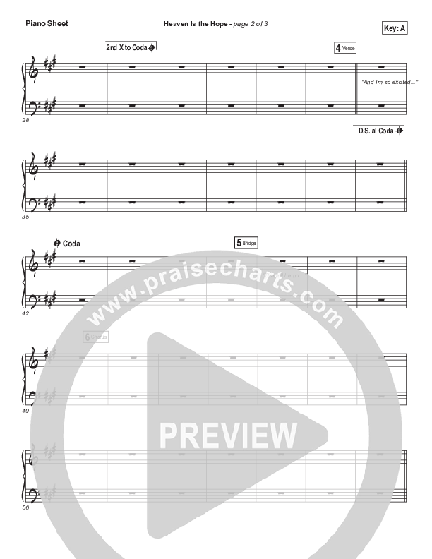 Heaven Is The Hope Piano Sheet (Print Only) (Matthew West)