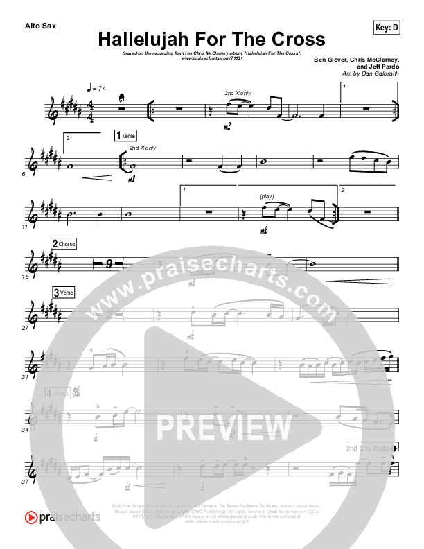 Hallelujah For The Cross Alto Sax (Chris McClarney)